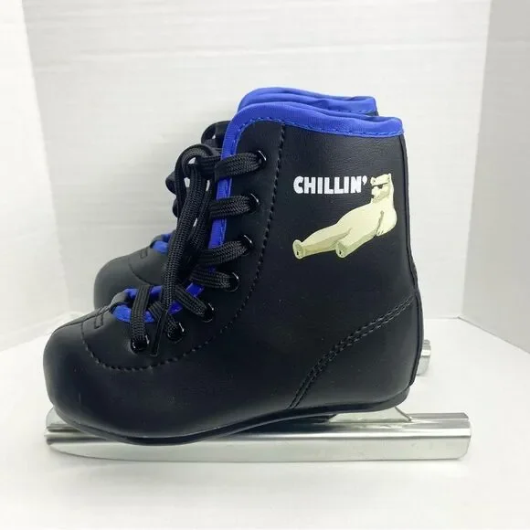 American Athletic Youth Boys Size 8 Chillin Double Runner Ice Skates Black Blue - Picture 8 of 13